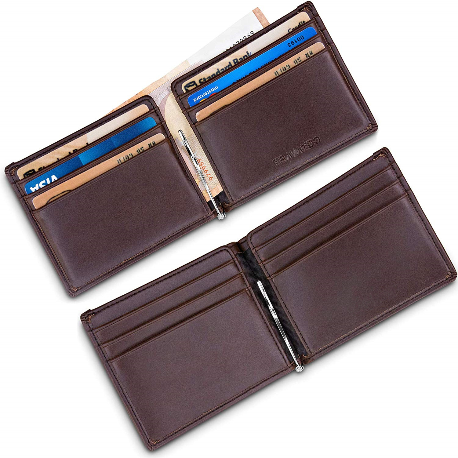 外贸牛皮美金钱夹 创意大钞位真皮美金票夹 薄款两折rfid美元钱夹