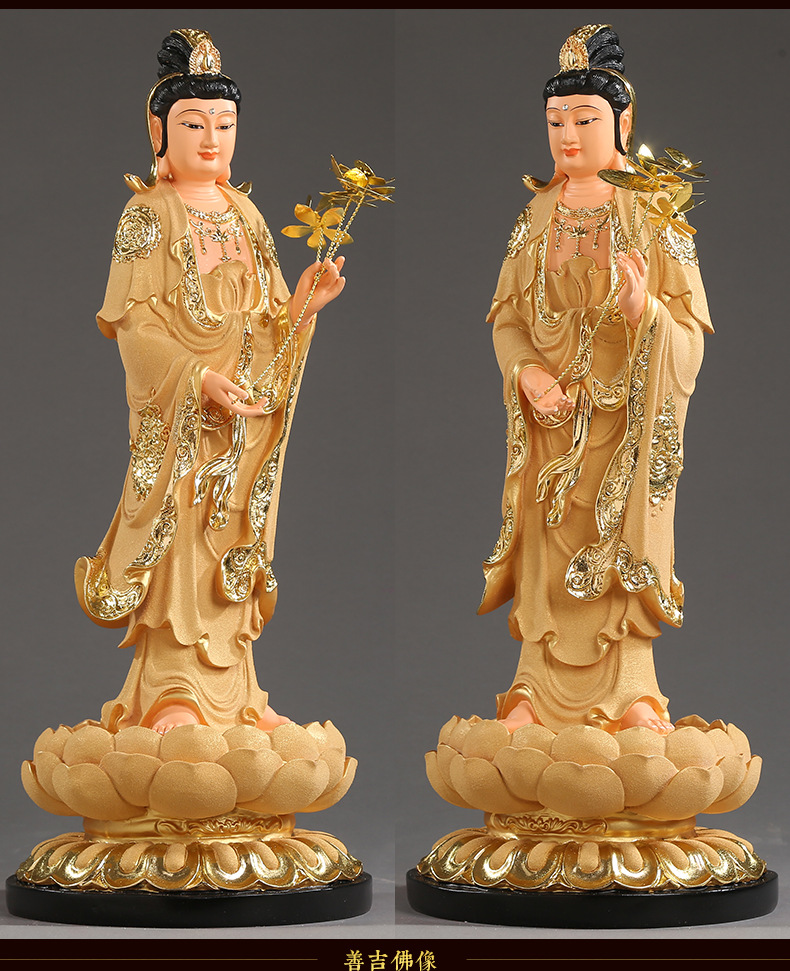 开光居家供奉西方三圣 树脂佛像站像西方三圣摆件 沙金带背光三圣