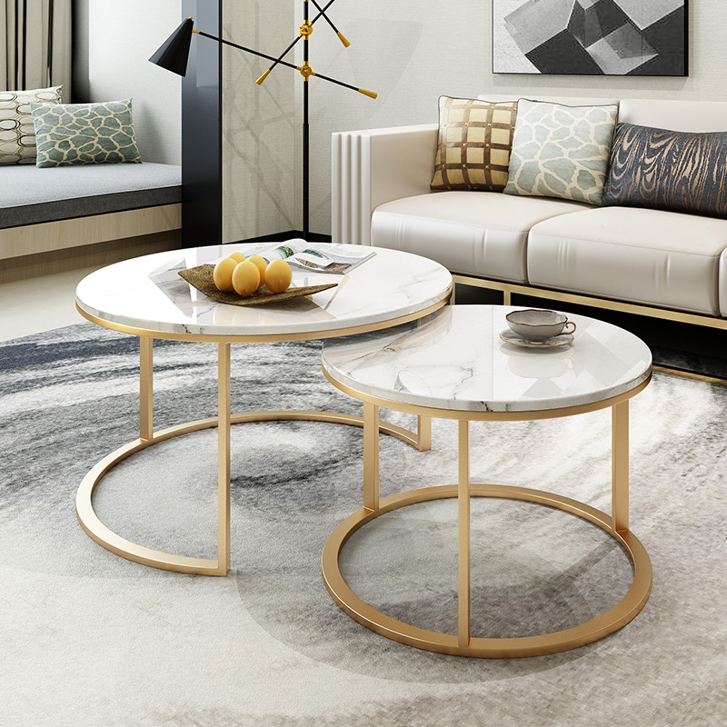 北欧客厅轻奢大理石沙发茶几大小组合套装简约现代小户型铁艺圆桌