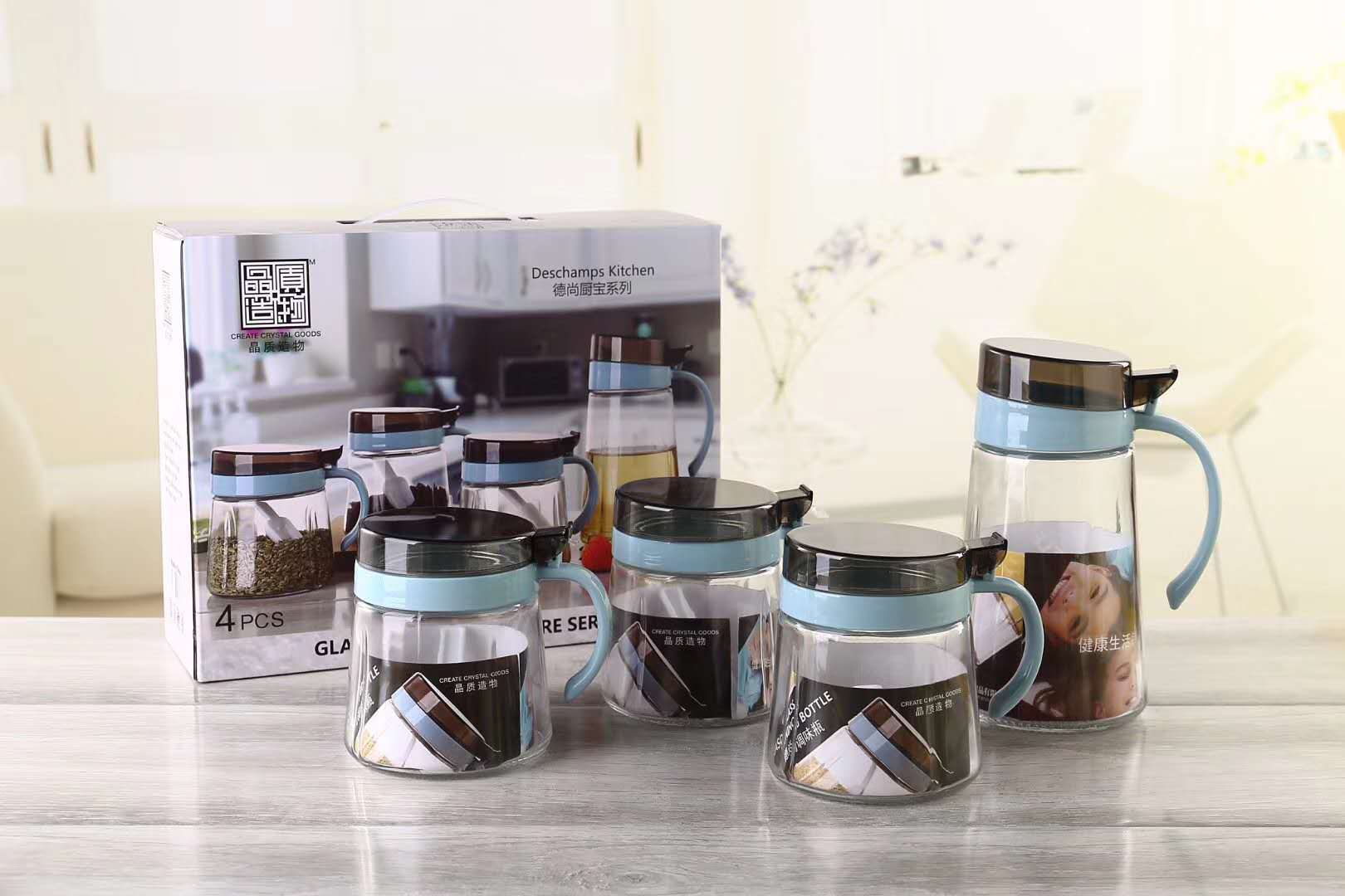 新款玻璃油壶调味罐套装 创意德尚厨宝四件套调料瓶 实用促销礼品