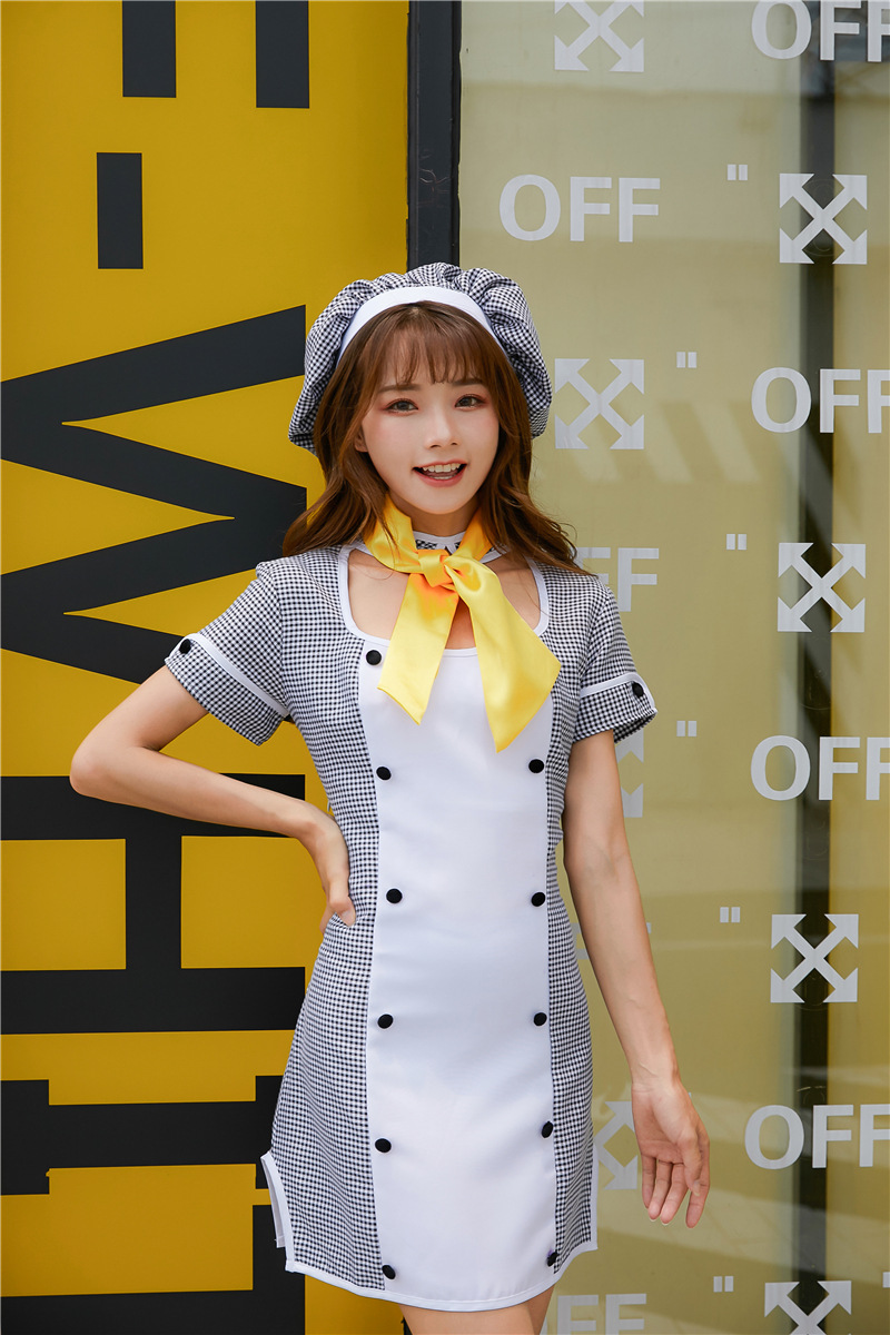 新款万圣节cosplay厨师服成人美女厨娘格子女佣女仆舞台服装批发