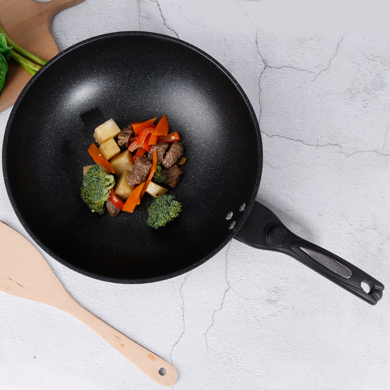 韩国麦饭石32cm不粘炒锅电磁炉锅无油烟平底锅家用菜锅一件代发锅