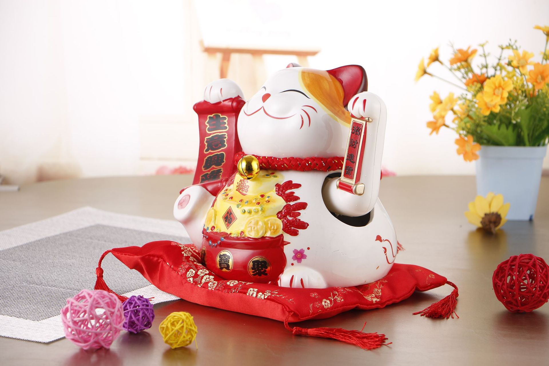 厂家直销摇手招财猫摆件大号开运陶瓷电动发财猫开业店铺定制logo