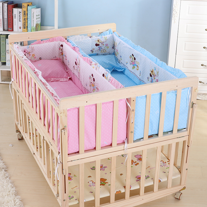 双胞胎婴儿床实木宝宝双人儿童床无漆大尺寸加宽长