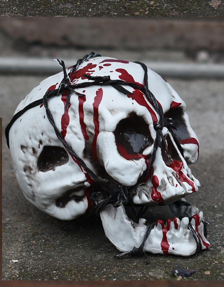 骷髅头 万圣节鬼屋装饰恐怖道具 仿真人头骨模型密室派对恶搞摆件