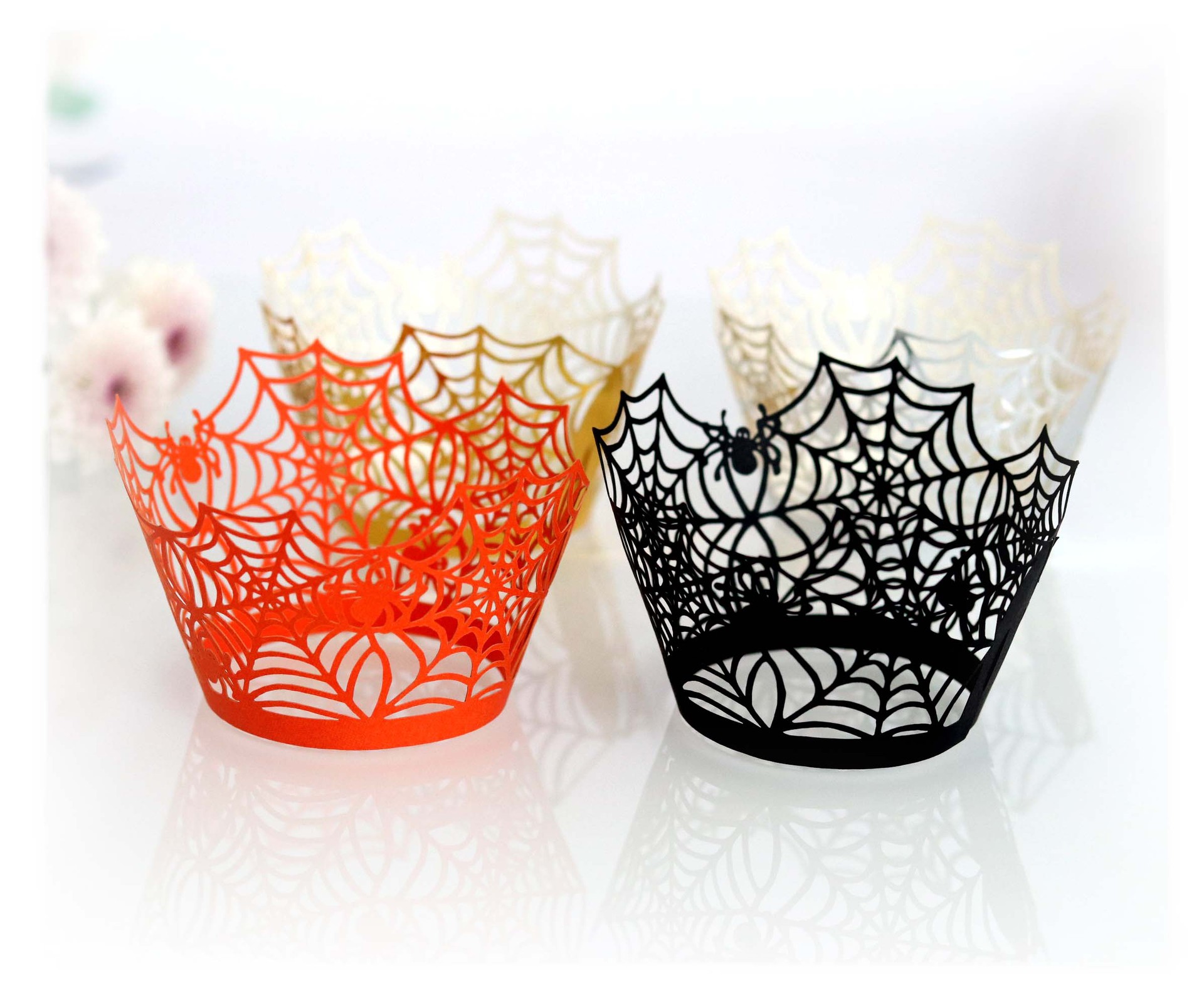 黑色蛋糕围边 激光镂空 万圣节纸托花边 蜘蛛网女巫城堡南瓜图案