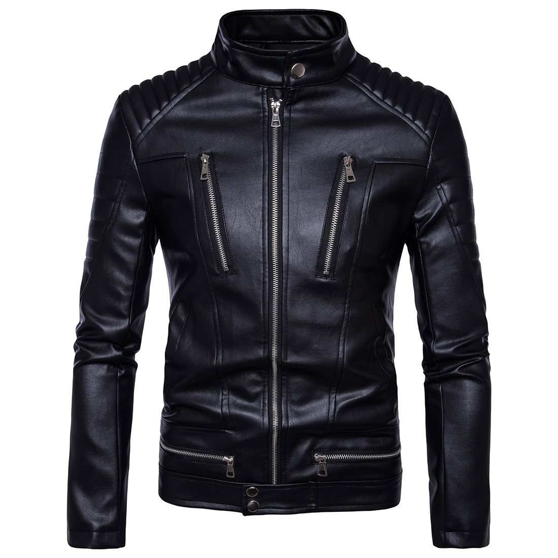 2018 New Yama Leather Jacket Men's Motorcycle Multi-Zipper Leather Motorcycle Leather Jacket Coat B013