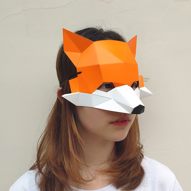 小动物狐狸手工材料diy半脸纸面具男女化妆舞会万圣诞节派对头套