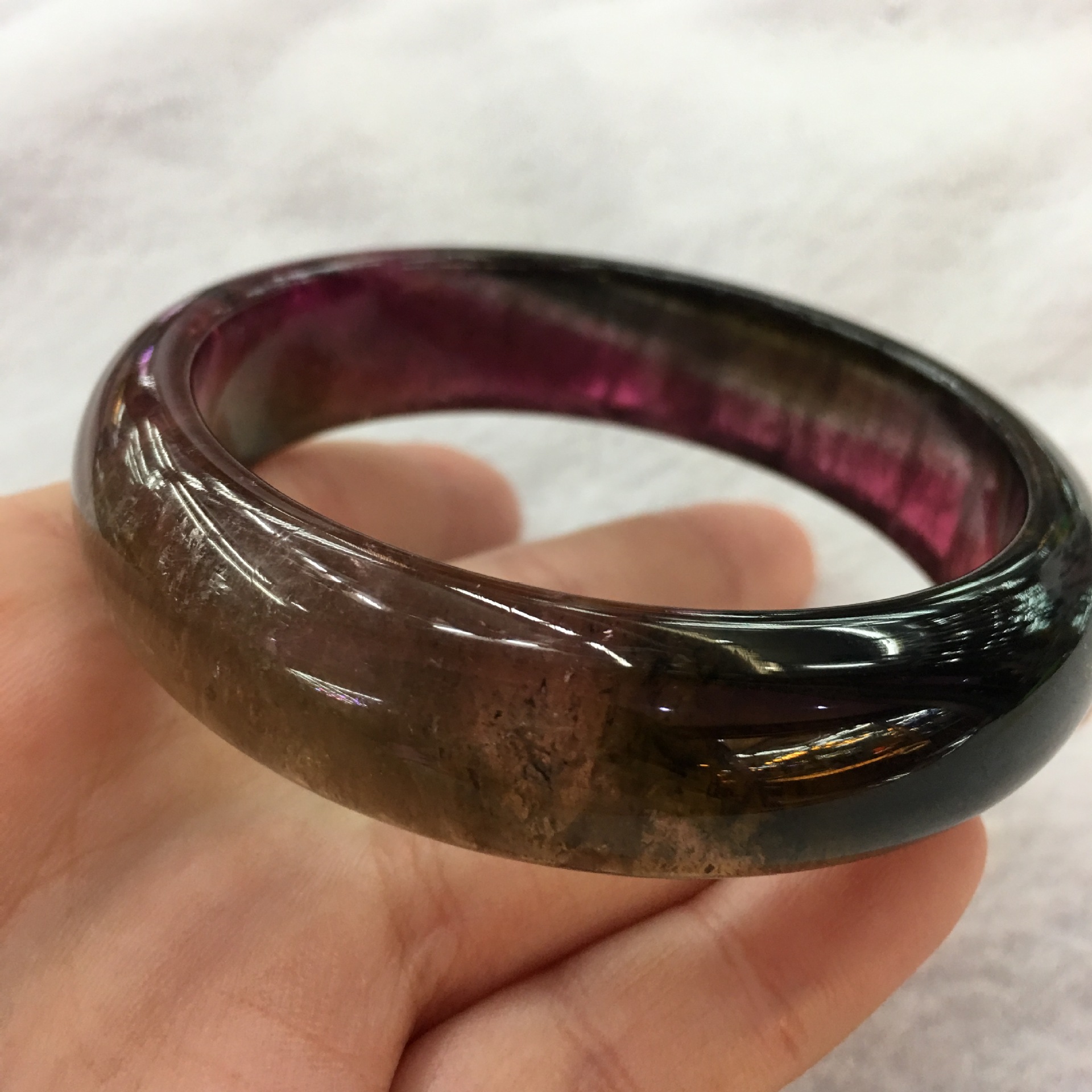 天然碧玺手镯 巴西西瓜碧手镯 碧玺双色手镯晶体通透可塘厂家直销