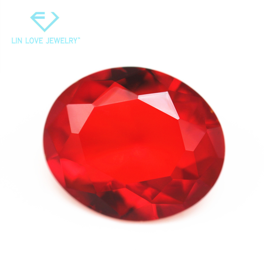 工厂批发 蛋形大红玻裸石 人造尖底椭圆形大红玻璃戒面红宝石