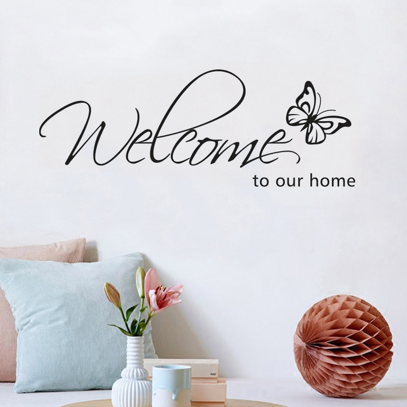 welcome to our home英文蝴蝶箴言墙贴纸外贸定制家居装饰fx1232