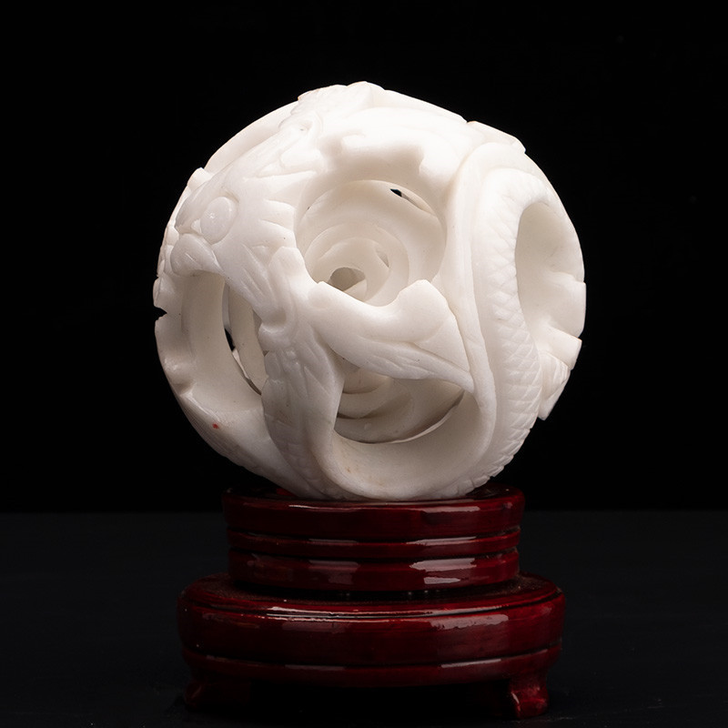 阿富汗白玉镂空圆球摆件汉白玉龙凤球家居摆件送礼批发
