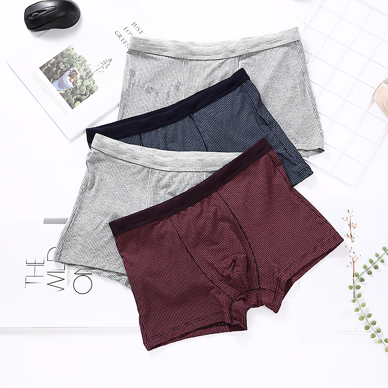 jianlan new men‘s boxed underwear boxed mid-waist breathable boxers cross plaid men‘s underwear