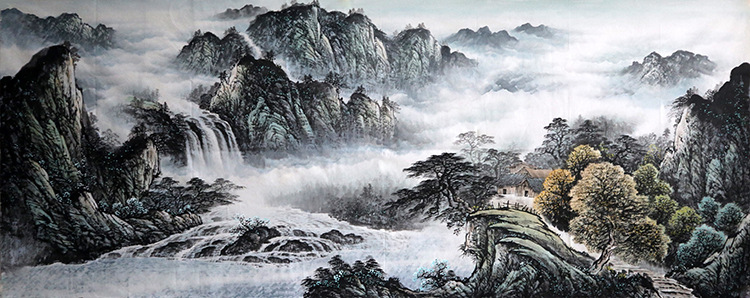 临摹名家山水画曾刚山水画纯手绘精品小六尺 小八尺 免费题款ab70