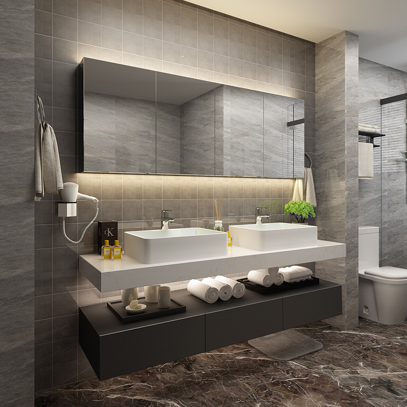 北欧浴室柜组合镜柜酒店宾馆卫生间洗手盆柜组合小户型洗漱台吊柜