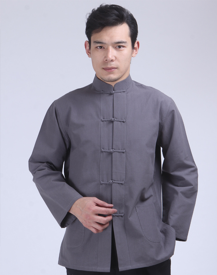 中国风唐装男士长袖上衣中式服装纯棉汉服男居士服茶服禅修服批发