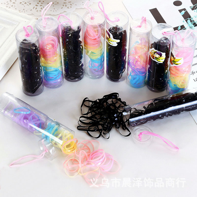 Factory Wholesale Korean Hair Accessories Barrel Disposable Children's Rubber Band Little Girl Hair Ring 2 Yuan Shop Gift