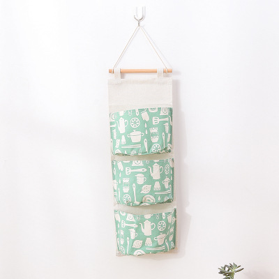 Cotton and Linen Multi-Layer 3 Grid Hanging Storage Bag Wall Storage Bag Fabric behind the Dormitory Door Hanging Storage Bag Hanging Bag