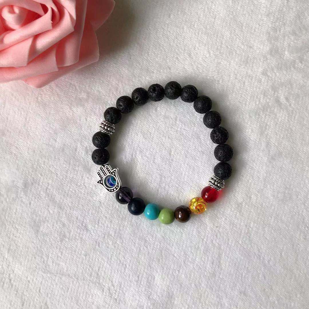 蓝松石虎眼石玛瑙火山石七脉轮chakra七彩饰品石串珠手链手串8mm