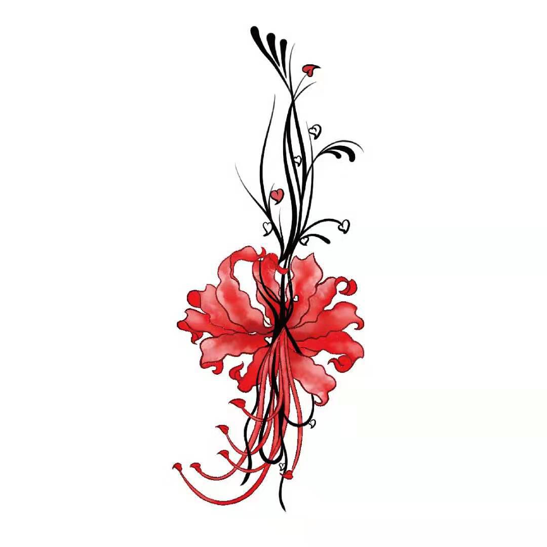 彼岸花纹身贴古风性感地狱少女耐久花臂锁骨遮疤大图曼珠沙华贴纸