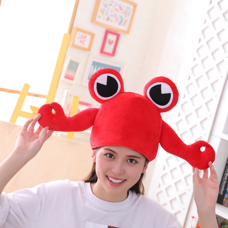 批发 写真道具 大眼睛螃蟹头套帽子 拍照道具 卡通头套 毛绒帽子