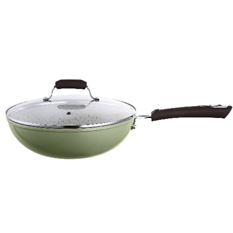 一件代发德世朗中式不粘炒锅dfsc118家用30cm麦饭石不粘炒锅