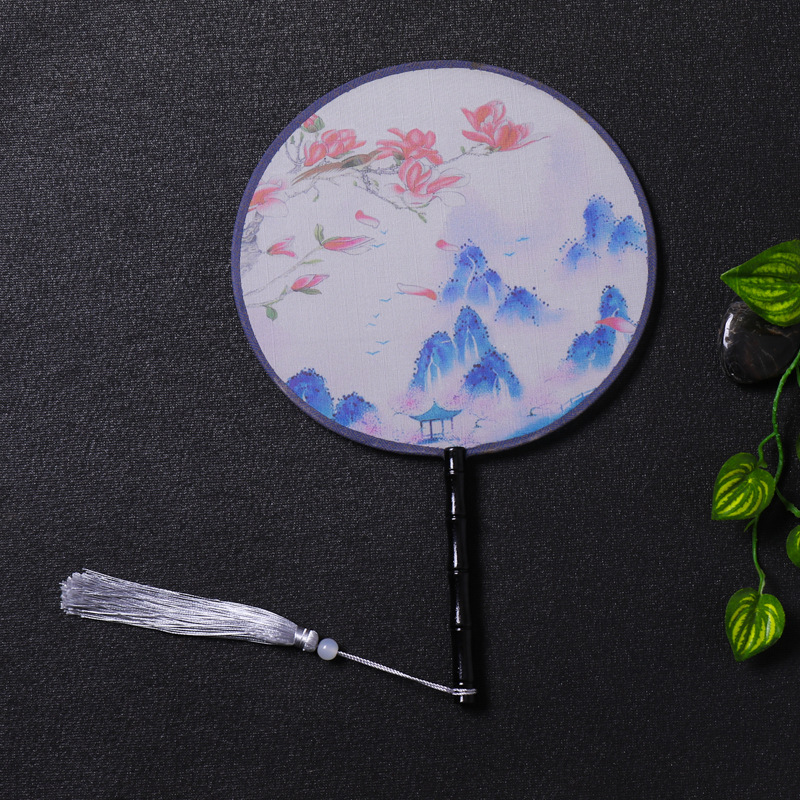 团扇宫扇圆形半透明丝扇子舞蹈扇中国风古典女式小圆扇广告扇定制