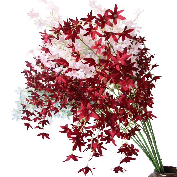 婚庆文心兰仿真花跳舞兰红色樱花装饰布置场景花材酒店婚礼绢花