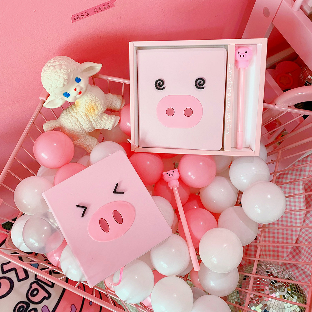 韩版创意可爱卡通少女心笔记本粉色萌猪学生礼品手账本记事本套装