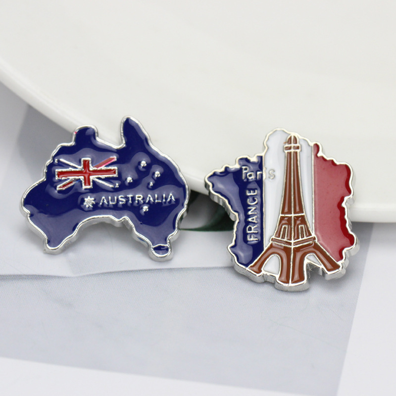 New Foreign Trade France British Flag Map Creative Tower Building Metal Dripping Oil Travel Brooch Clothing