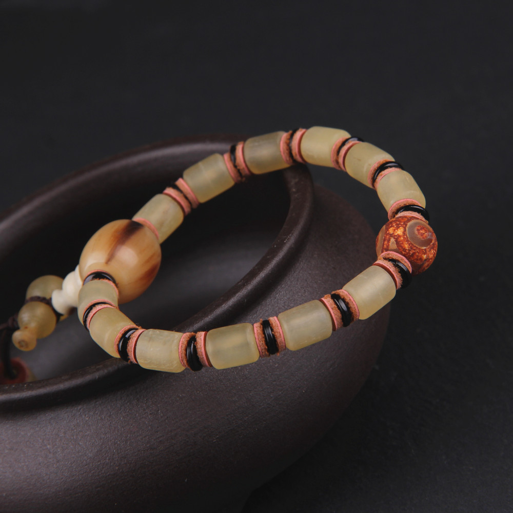 琦毅新品天然西藏高山羊角手链女桶珠手串佛珠饰品复古风手饰批发