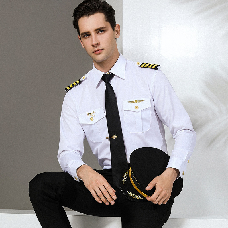 空少制服套装机长飞行员衬衣男机师夜店发型师个性白衬衫航空制服