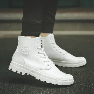 白色马丁靴男中帮夏季英伦高帮鞋潮男青年厚底男靴秋季皮靴圆头