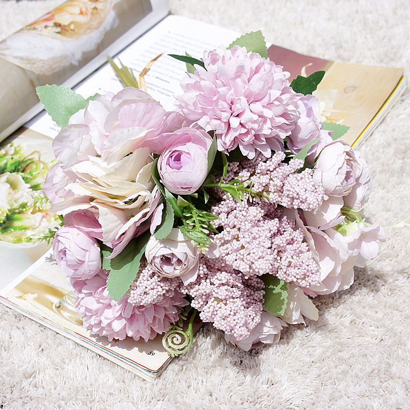 日式手札绣球小茶花束 仿真花假花人造花束 婚庆家居装饰新娘手捧