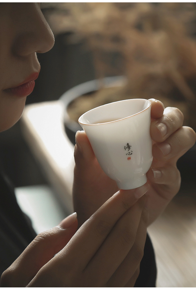 白瓷品茗杯功夫茶杯陶瓷小茶杯6只装小杯子闻香杯品茶杯茶盏套装
