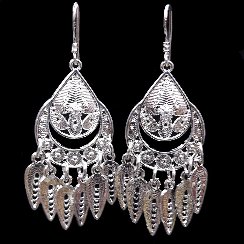 兰蝶苗银民族风孔雀形耳环欧美女士耳坠925纯银耳钩耳饰