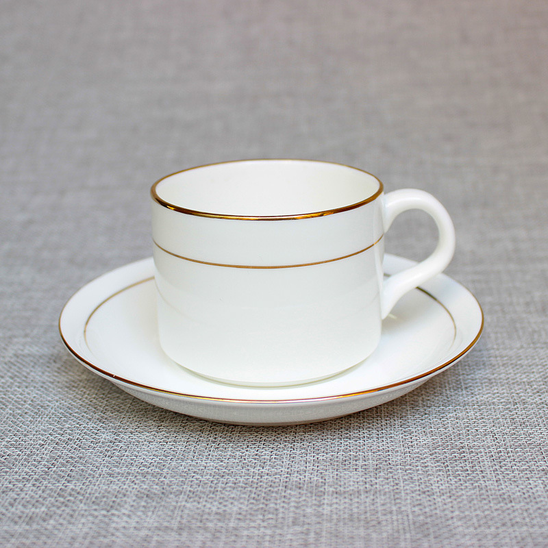 景德镇陶瓷咖啡杯手工描金带托盘杯子西餐厅咖啡杯子创