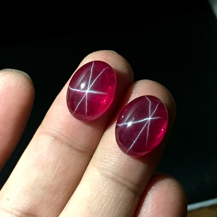 rubystar星光红宝石蛋形戒指戒面首饰镶嵌宝石合成星光石裸石