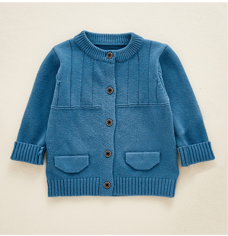 一件代发男女童针织开衫外套新品棉线假口袋款毛衣宝宝外贸毛衣