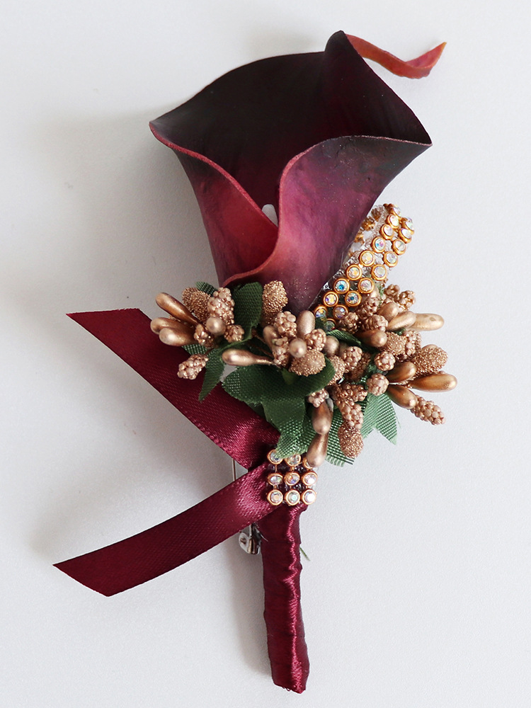 结婚胸花欧式新郎新娘襟花pu马蹄莲手工制作胸针舞会派对仿真花束