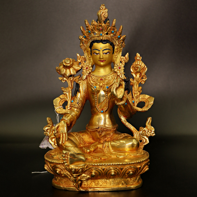 纯铜鎏金佛像尼泊尔手工藏传法器铜器批发四壁观音菩萨佛像7寸