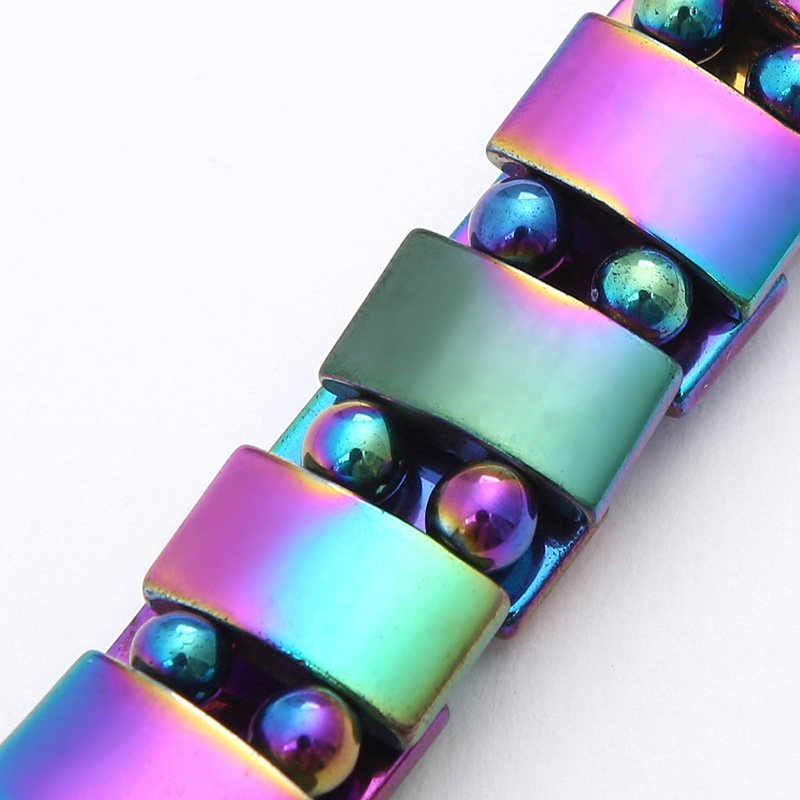 欧美跨境电商 电镀七彩手排圆珠手链黑胆 石磁性手链diy饰品配件