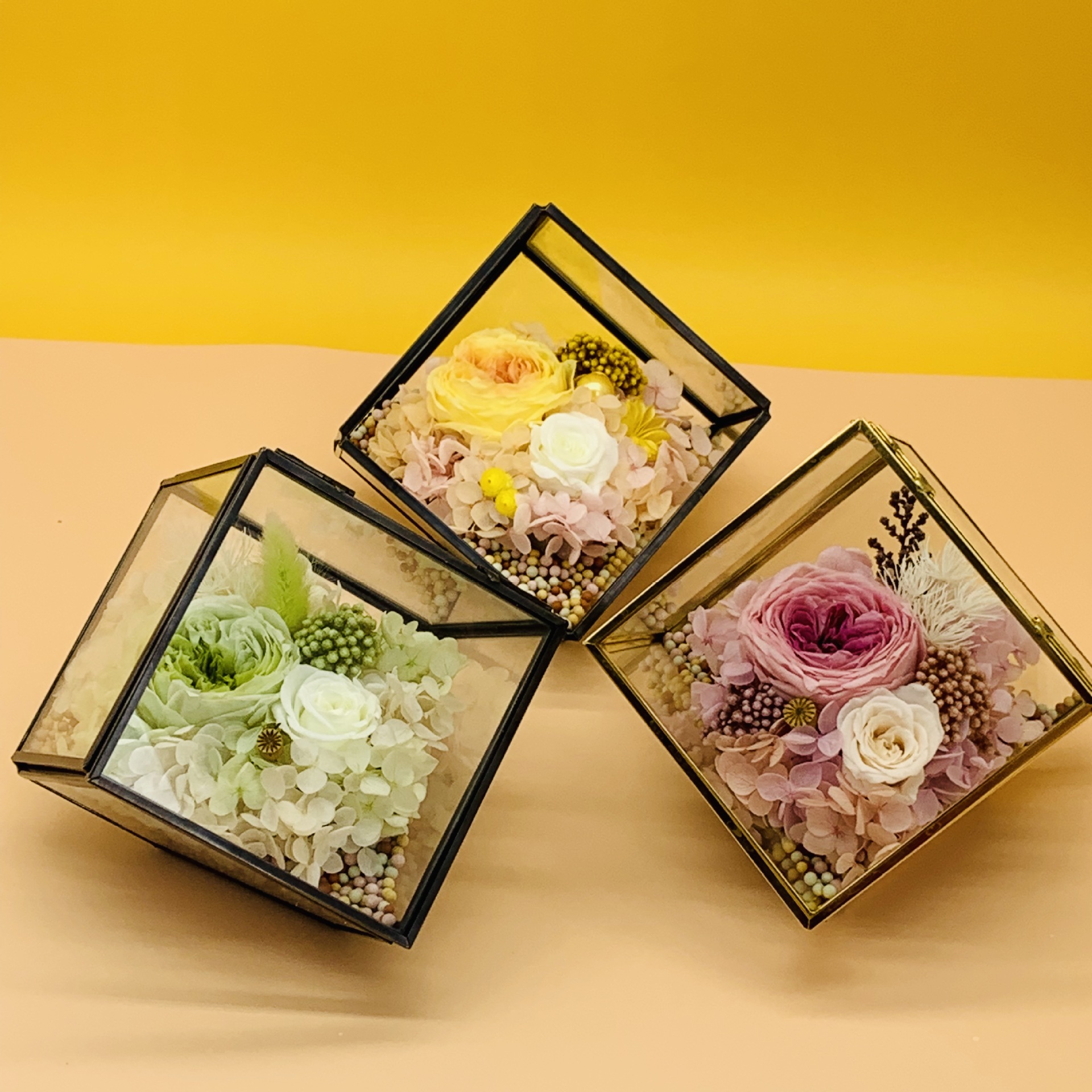 欧式新创意永生花成品几何玻璃花房 开窗微景观摆件七夕礼品定制