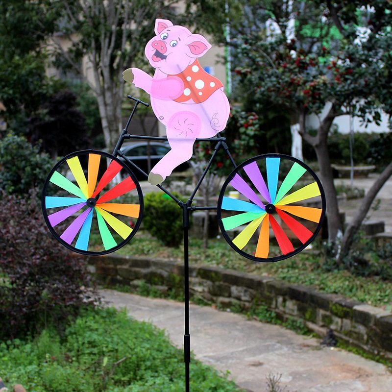 新款热卖可爱萌萌小猪立体骑车布制传统怀旧玩具七彩儿童风车批发