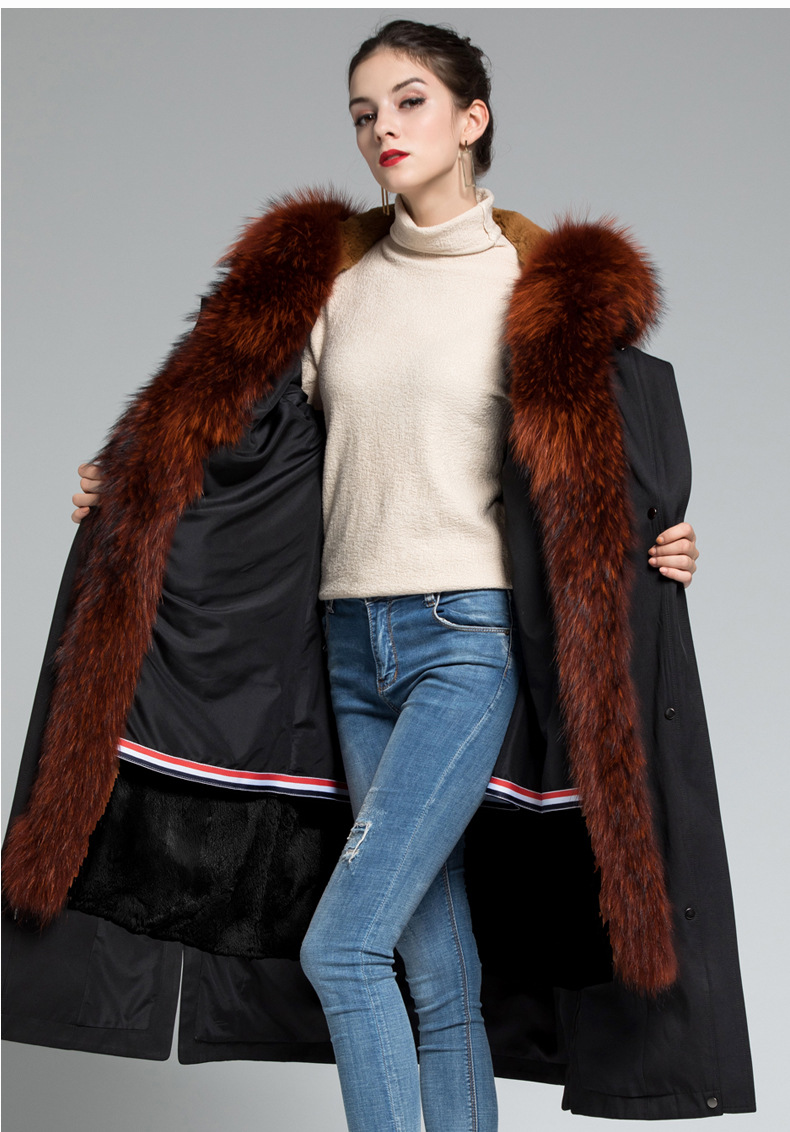 派克服女2019新款中长款过膝内胆可拆卸皮毛一体皮草外套尼克大衣