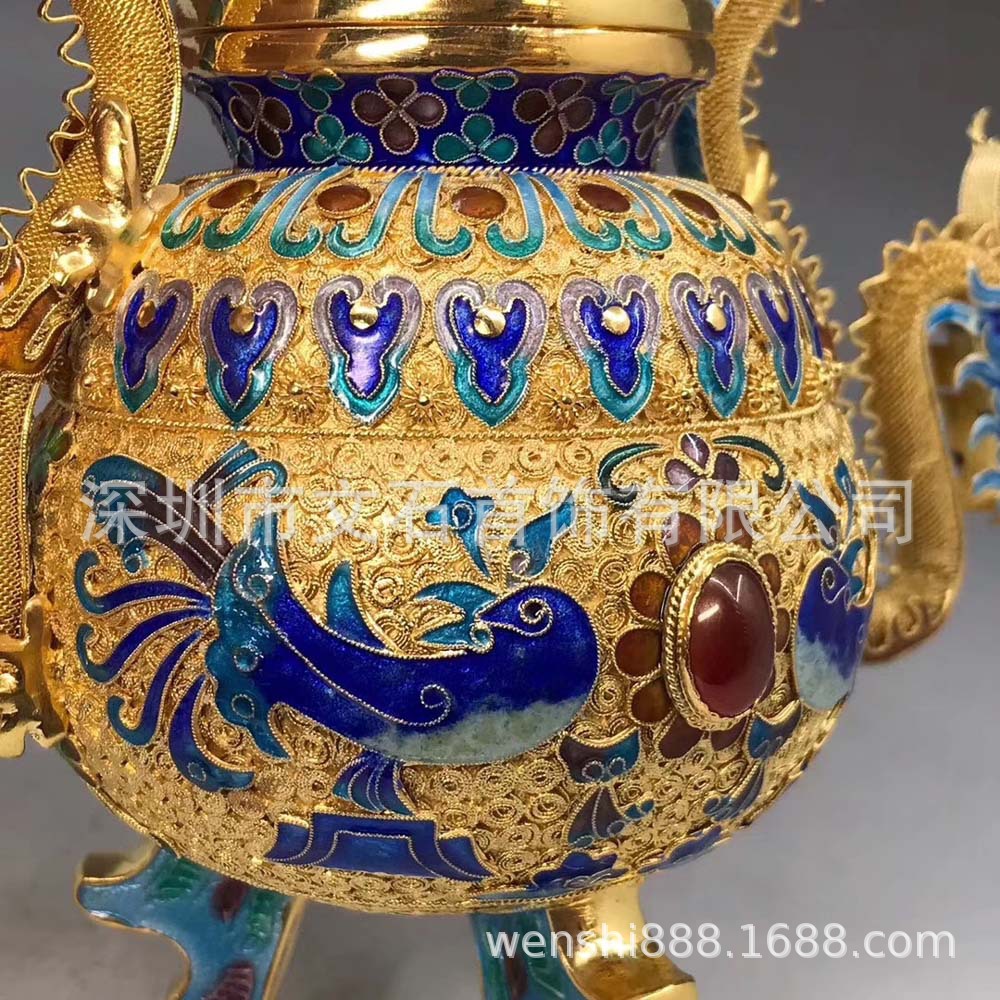 承接花丝景泰蓝纯手工珐琅上色景泰蓝镂空花丝掐丝珐琅烧蓝镂空