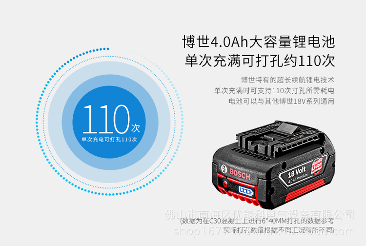 bosch博世gbh180-li 18v充电式4.0a双锂电池圆四坑电锤冲击钻