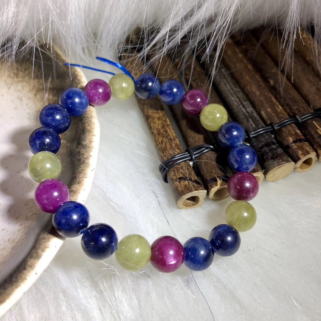 天然蓝宝石手链彩色蓝宝石单圈手串水晶链圆珠首饰厂家批发