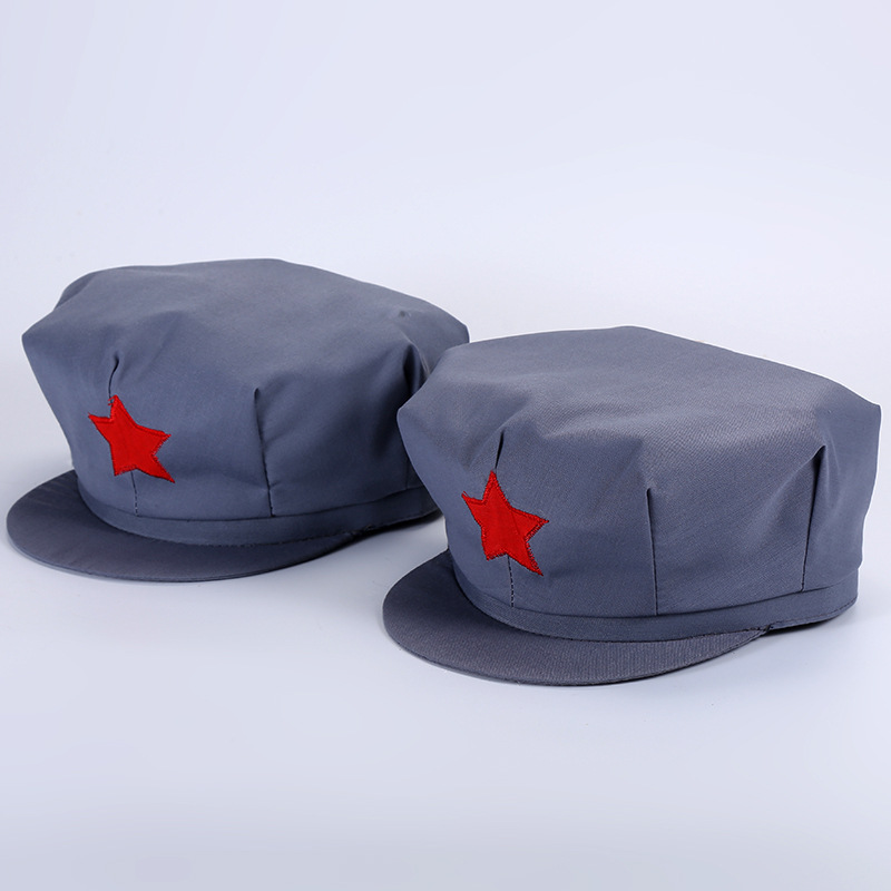 红军帽灰色八角帽复古五角星帽 八路军军帽新四军帽演出表演帽子
