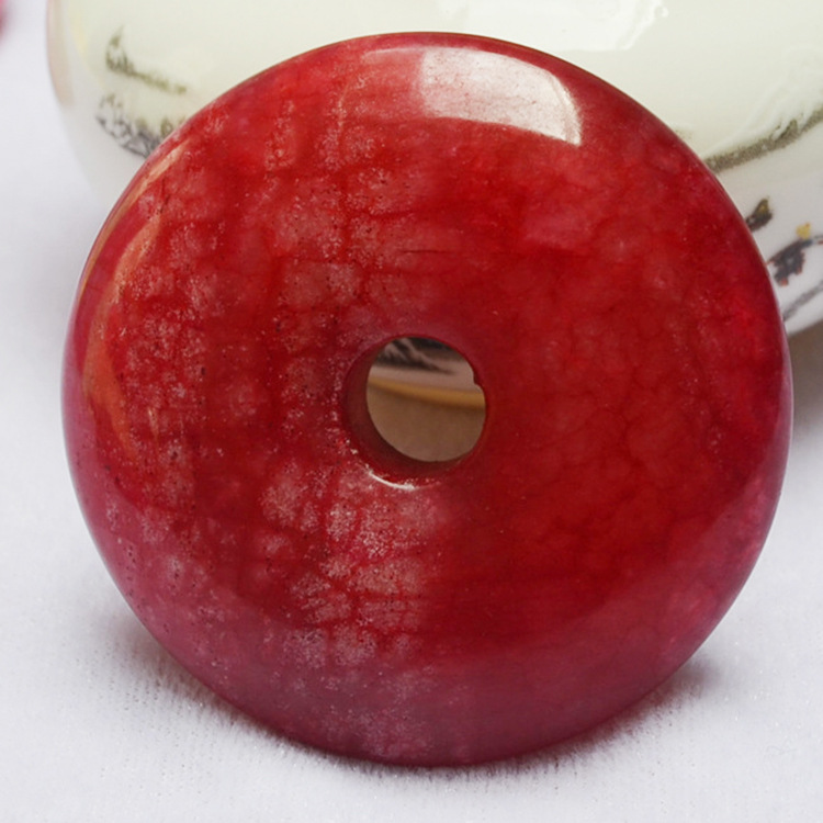 厂家直销鸡血石纯红色平安扣吊坠玉石玉器车挂挂件